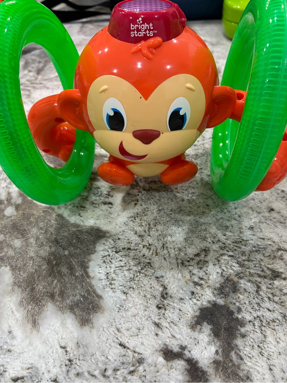 Bright Starts Orange Monkey Rattle Toy with Green Rings- TESTED